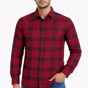 Men’s Red & Black Checkered Casual Shirt – Full Sleeve Cotton Blend (B-153)