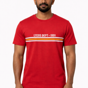 LYCOS DEPT-1991 Men’s Cotton-Rich Retro Graphic T-Shirt – Racing Red (FP-191)