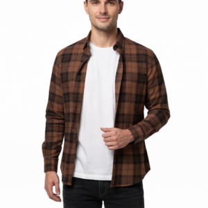 Men’s Brown & Black Checkered Casual Shirt – Full Sleeve Cotton Blend (B-153)