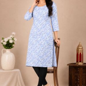 Women's Sugarcane Print Round Neck Straight Kurti (B-173)