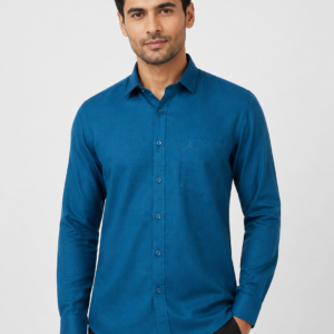 Men's Teal Blue Textured Full-Sleeve Casual Shirt (F-16)