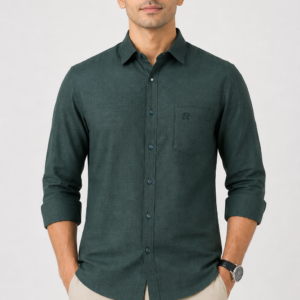 Men’s Dark Algae Green Textured Casual Shirt (F-22)