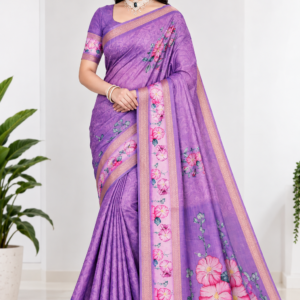 Lavender Bloom Floral Printed Saree 6.30 Cut (D-23)
