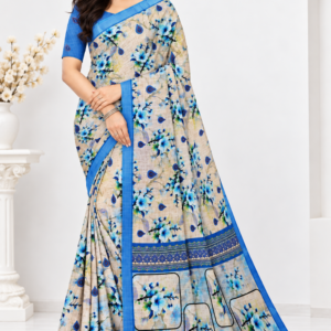 Blue Floral Digital Print Saree with Designer Border (D-27) | MRR Shopping