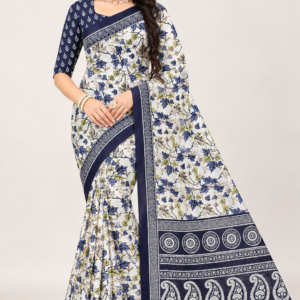 Navy Blue Floral Printed Fancy Saree with Designer Border (B-51) | MRR Shopping